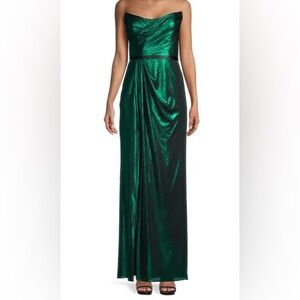 Marchesa Notte Emerald Strapless Metallic Gown